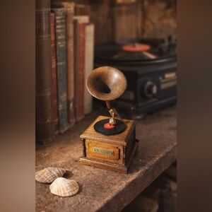 Vintage Japanese Wooden Gramophone Music Box | Retro Turntable Style Cottagecore